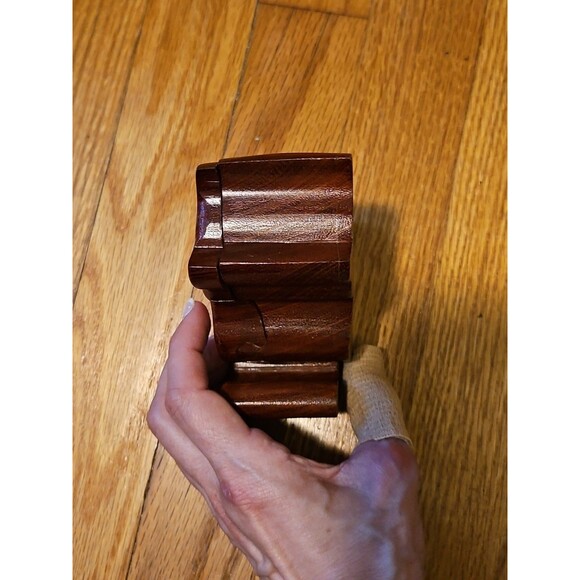 Vintage Wooden Cat Shaped Puzzle Trinket Box, 2.5" 4.5" x 4" - Picture 8 of 11